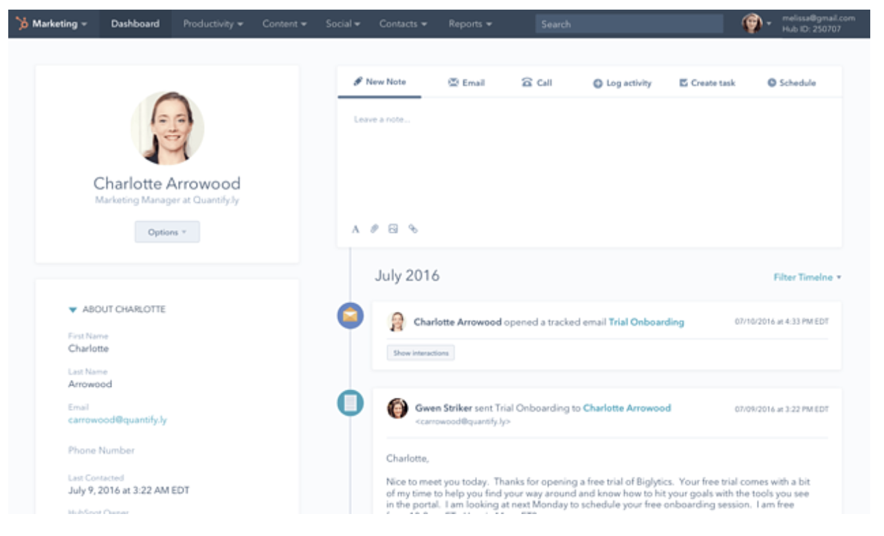 Contact view in HubSpot CRM