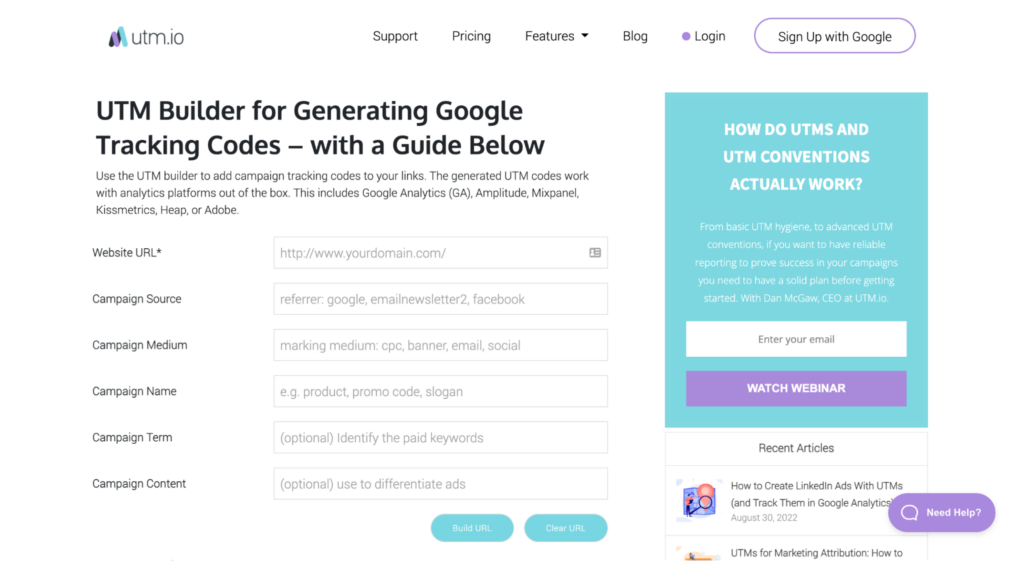 UTM builder for generating tracking codes