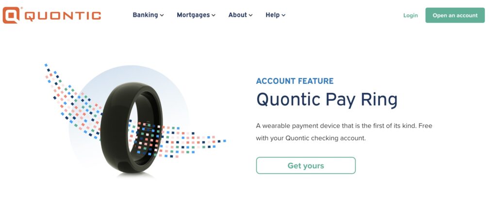 Quontic Bank Home Page featuring the Quontic Pay Ring
